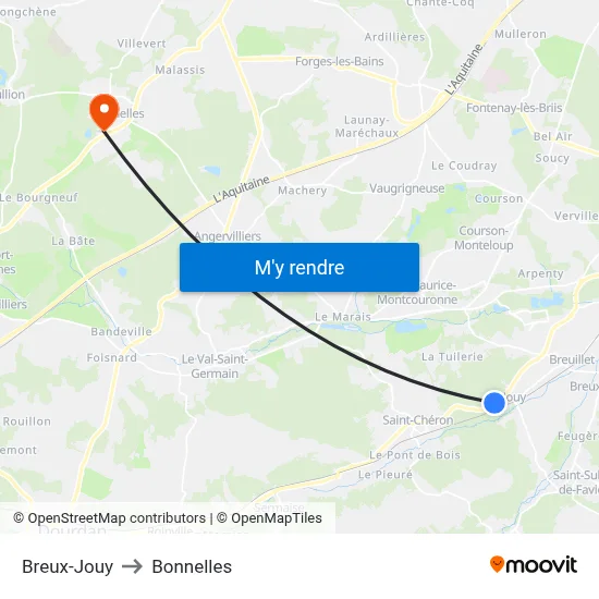 Breux-Jouy to Bonnelles map