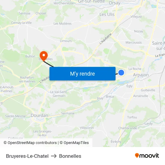 Bruyeres-Le-Chatel to Bonnelles map