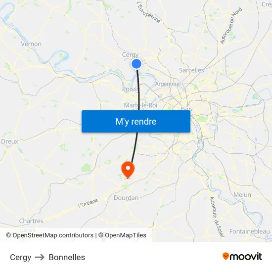 Cergy to Bonnelles map