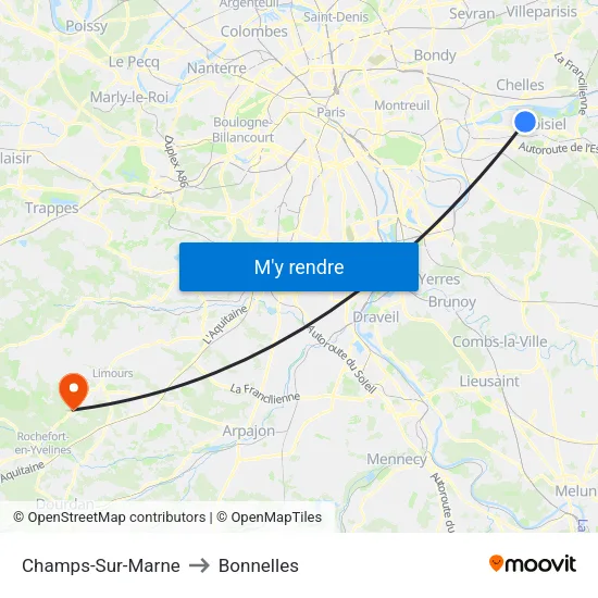 Champs-Sur-Marne to Bonnelles map