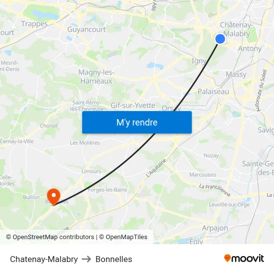 Chatenay-Malabry to Bonnelles map