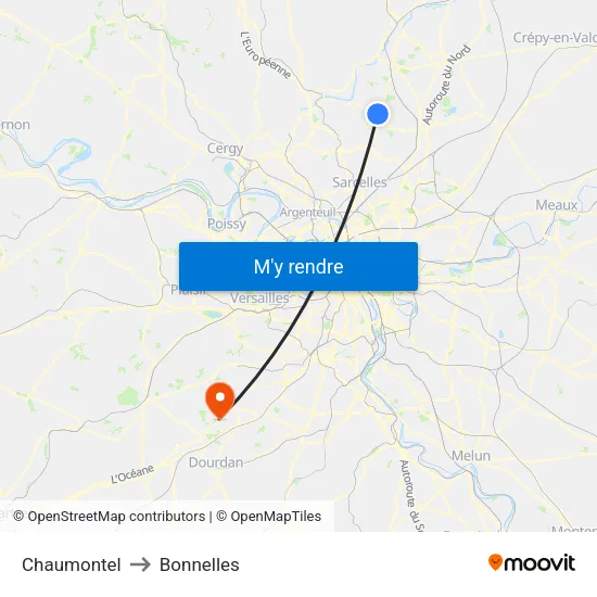 Chaumontel to Bonnelles map