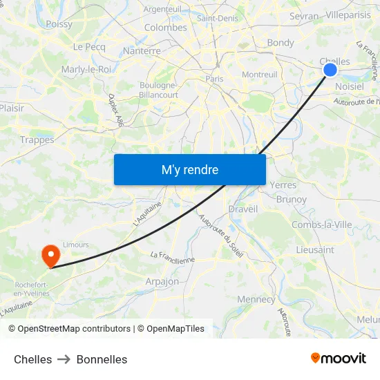 Chelles to Bonnelles map