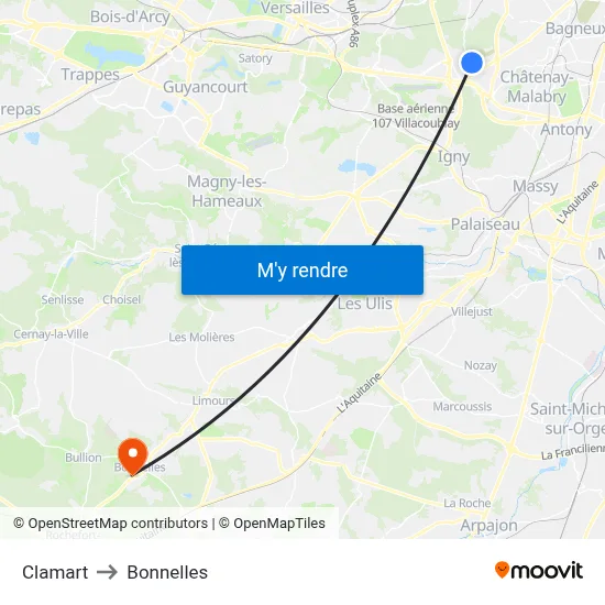 Clamart to Bonnelles map