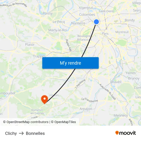Clichy to Bonnelles map