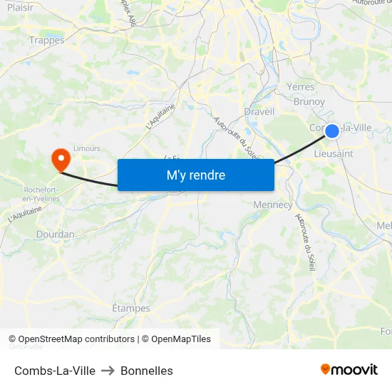 Combs-La-Ville to Bonnelles map
