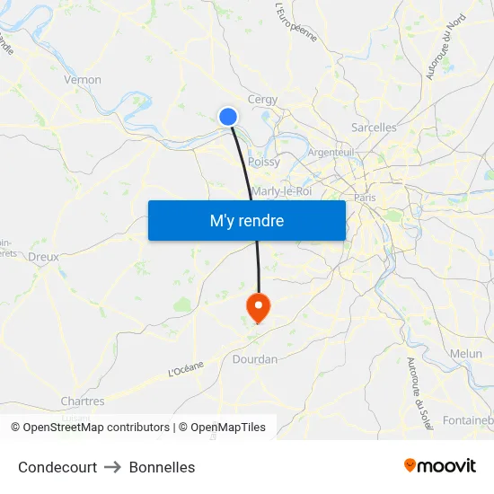 Condecourt to Bonnelles map