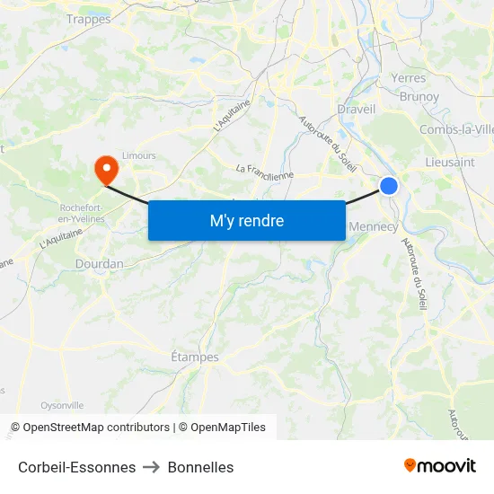 Corbeil-Essonnes to Bonnelles map