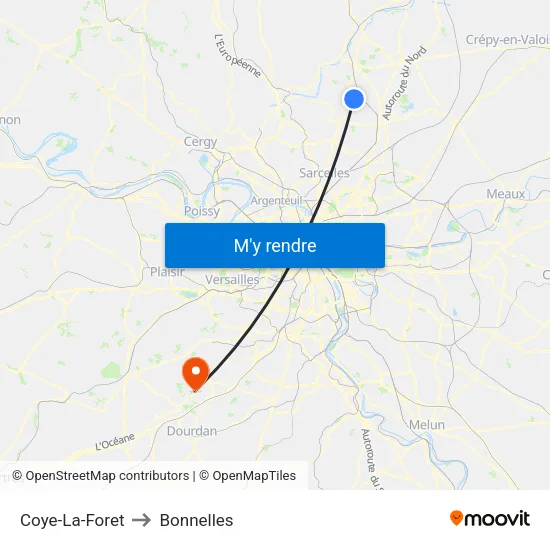 Coye-La-Foret to Bonnelles map