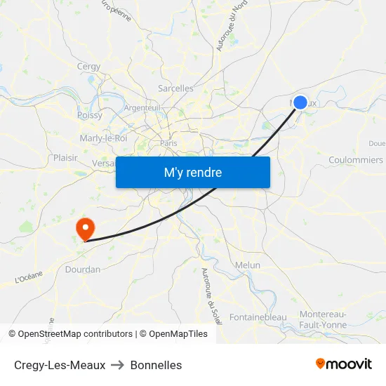 Cregy-Les-Meaux to Bonnelles map