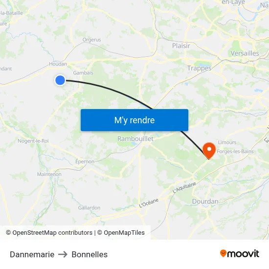 Dannemarie to Bonnelles map