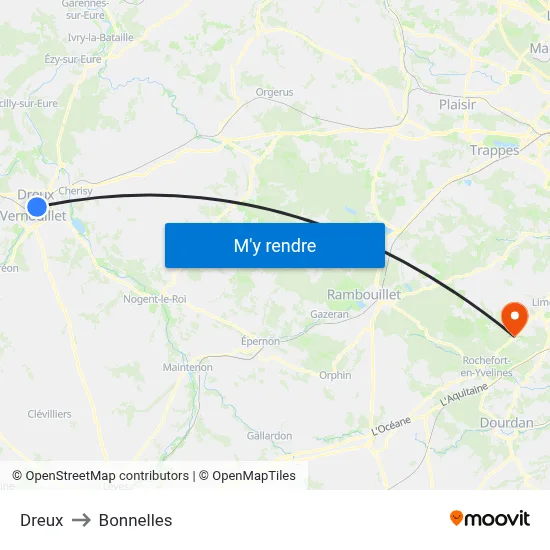 Dreux to Bonnelles map