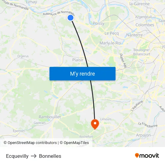 Ecquevilly to Bonnelles map