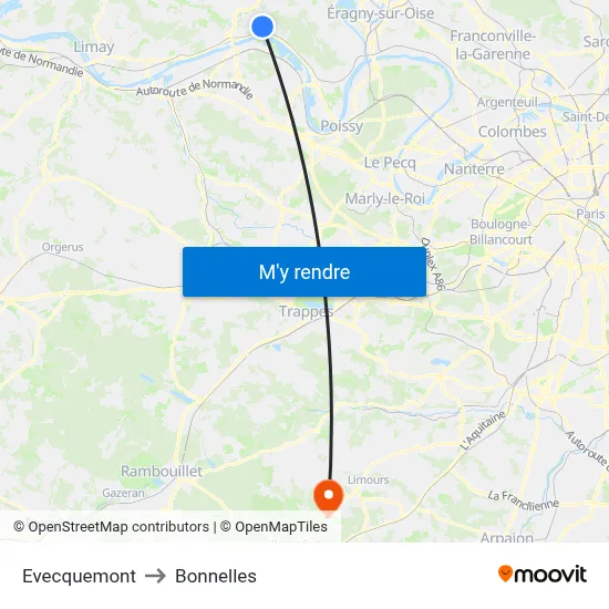 Evecquemont to Bonnelles map