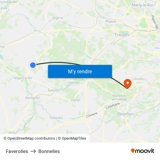 Faverolles to Bonnelles map