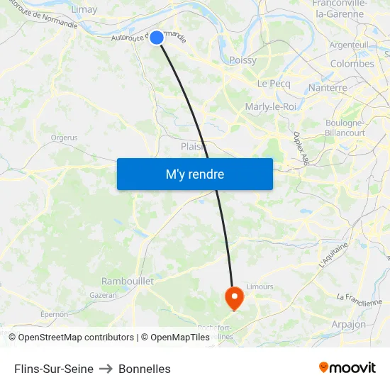 Flins-Sur-Seine to Bonnelles map