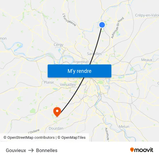 Gouvieux to Bonnelles map