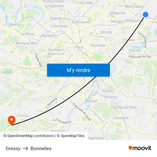 Gressy to Bonnelles map