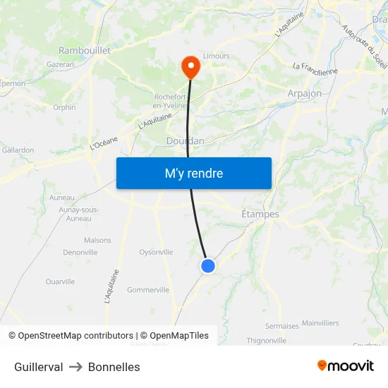 Guillerval to Bonnelles map