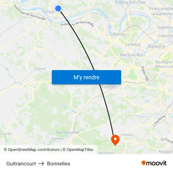 Guitrancourt to Bonnelles map