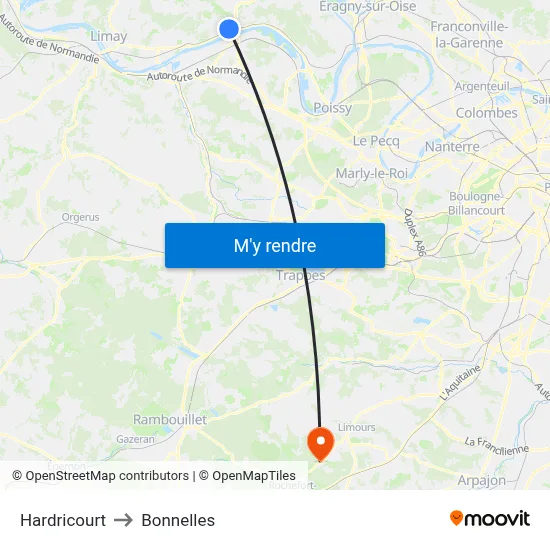 Hardricourt to Bonnelles map