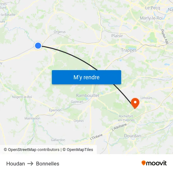 Houdan to Bonnelles map