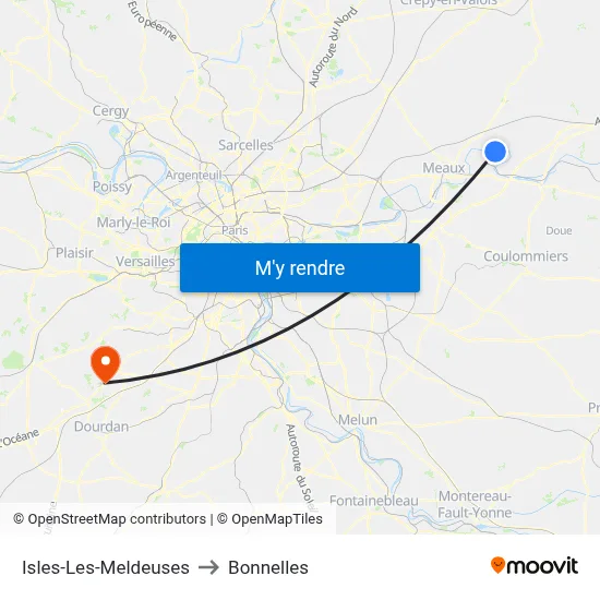 Isles-Les-Meldeuses to Bonnelles map