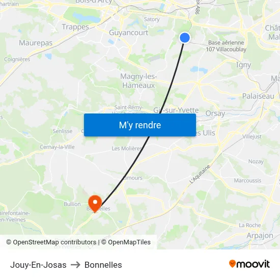 Jouy-En-Josas to Bonnelles map
