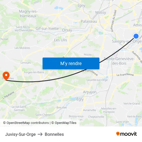 Juvisy-Sur-Orge to Bonnelles map