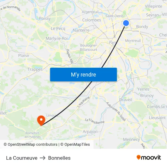 La Courneuve to Bonnelles map