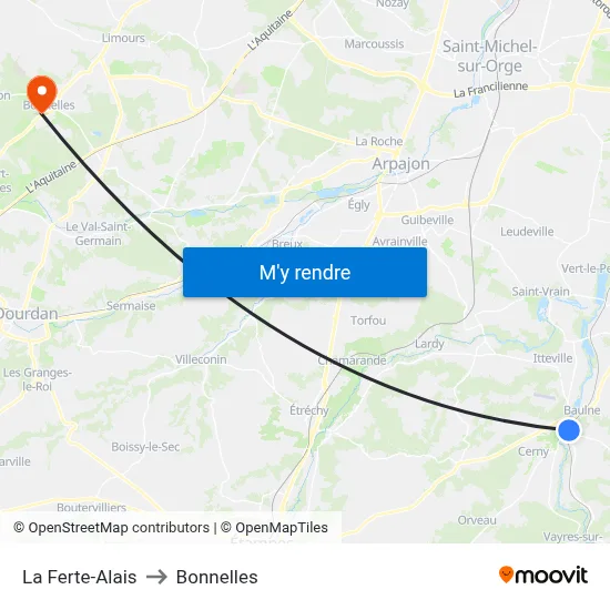 La Ferte-Alais to Bonnelles map