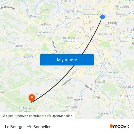 Le Bourget to Bonnelles map