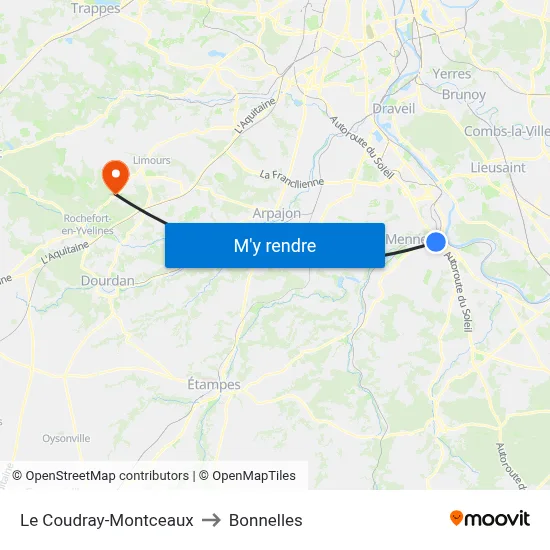 Le Coudray-Montceaux to Bonnelles map