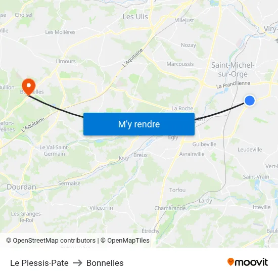 Le Plessis-Pate to Bonnelles map