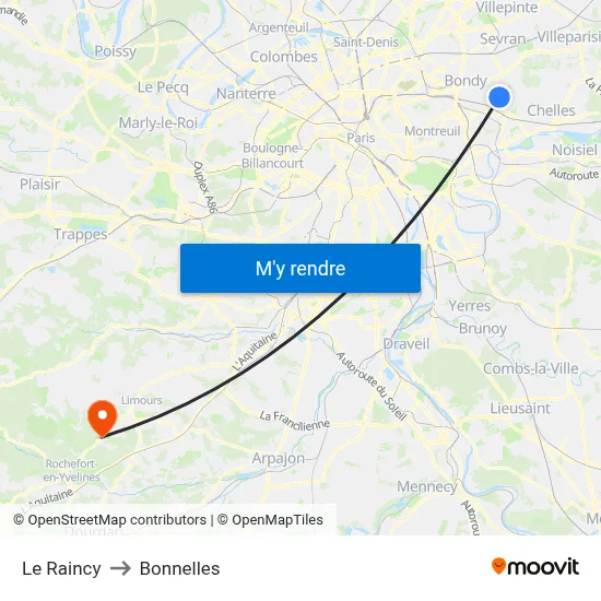 Le Raincy to Bonnelles map