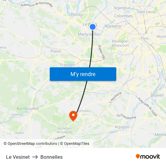 Le Vesinet to Bonnelles map