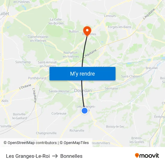 Les Granges-Le-Roi to Bonnelles map