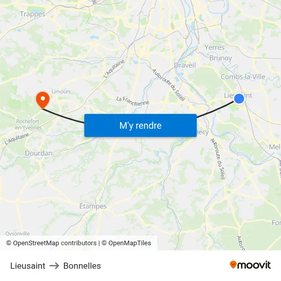 Lieusaint to Bonnelles map