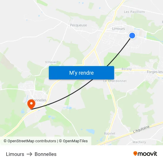Limours to Bonnelles map