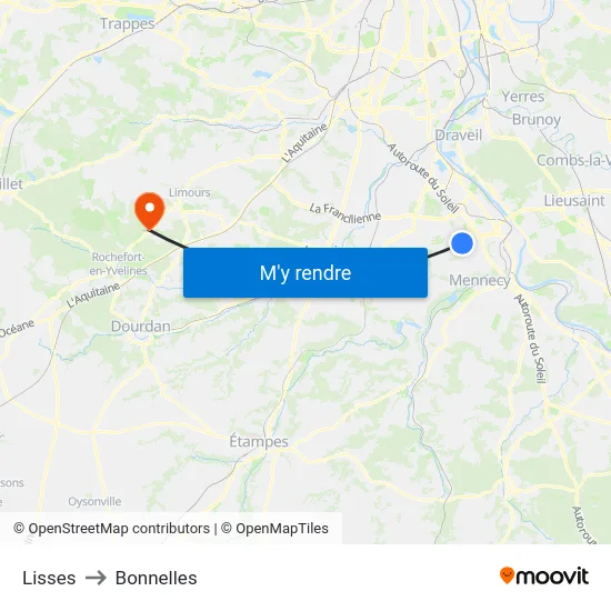 Lisses to Bonnelles map