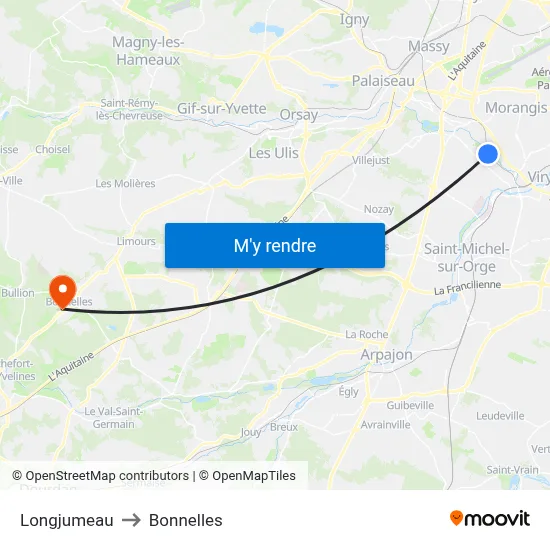 Longjumeau to Bonnelles map