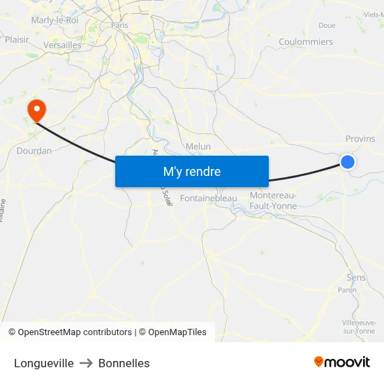 Longueville to Bonnelles map