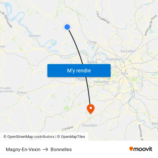 Magny-En-Vexin to Bonnelles map