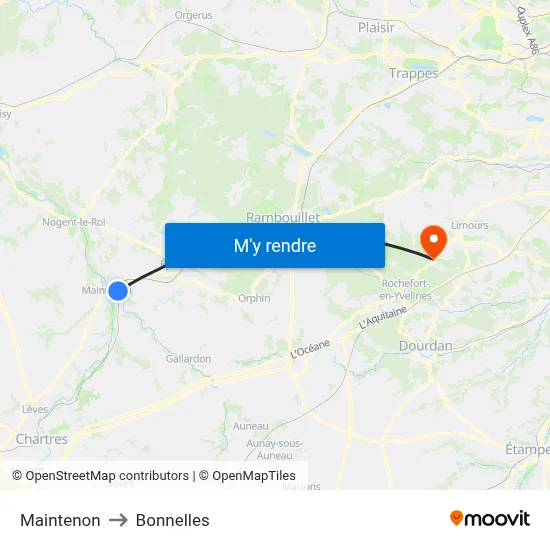 Maintenon to Bonnelles map