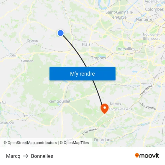 Marcq to Bonnelles map