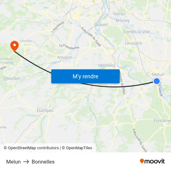 Melun to Bonnelles map