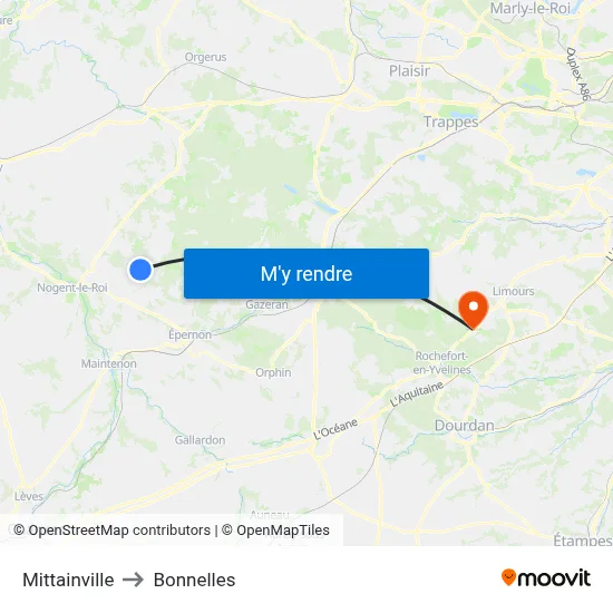 Mittainville to Bonnelles map