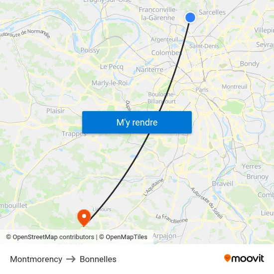 Montmorency to Bonnelles map