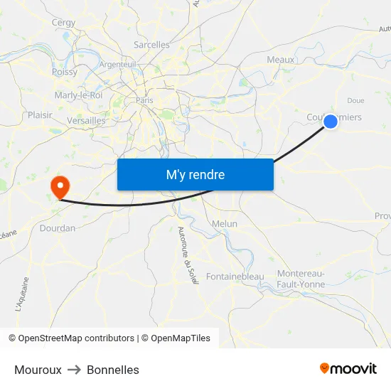 Mouroux to Bonnelles map