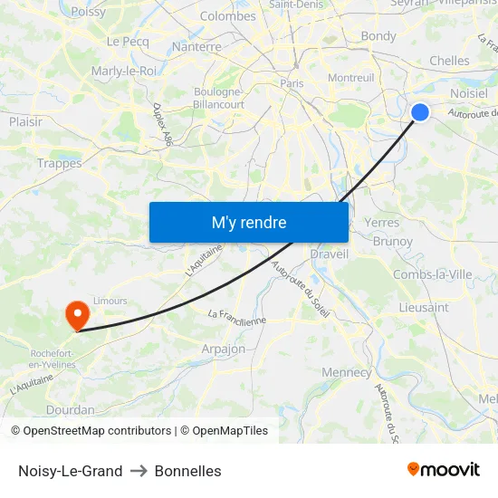 Noisy-Le-Grand to Bonnelles map